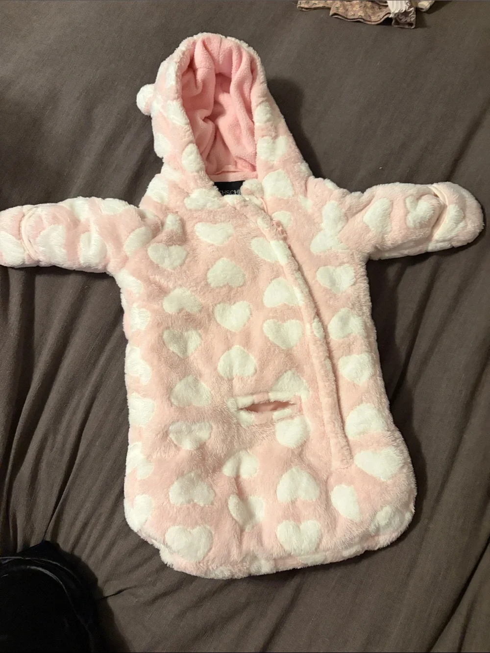Rothschild Pink and White Heart Plush Hooded Sleep Sack